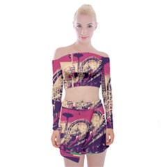 Pink City Retro Vintage Futurism Art Off Shoulder Top With Skirt Set