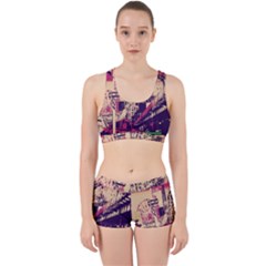 Pink City Retro Vintage Futurism Art Work It Out Sports Bra Set