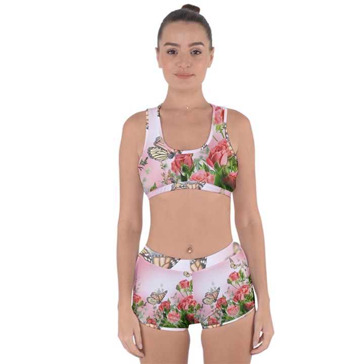 Flora Butterfly Roses Racerback Boyleg Bikini Set