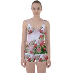 Flora Butterfly Roses Tie Front Two Piece Tankini