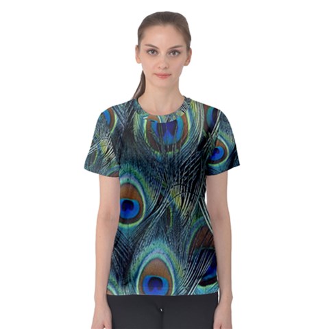 Feathers Art Peacock Sheets Patterns Women s Sport Mesh Tee by BangZart