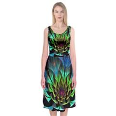 Fractal Flowers Abstract Petals Glitter Lights Art 3d Midi Sleeveless Dress by BangZart