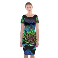 Fractal Flowers Abstract Petals Glitter Lights Art 3d Classic Short Sleeve Midi Dress by BangZart