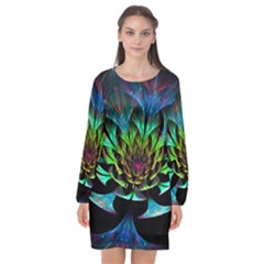 Fractal Flowers Abstract Petals Glitter Lights Art 3d Long Sleeve Chiffon Shift Dress  by BangZart