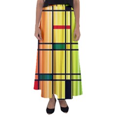 Line Rainbow Grid Abstract Flared Maxi Skirt