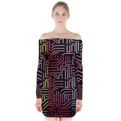 Circuit Board Seamless Patterns Set Long Sleeve Off Shoulder Dress by BangZart