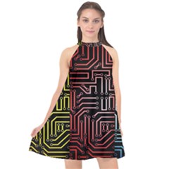 Circuit Board Seamless Patterns Set Halter Neckline Chiffon Dress  by BangZart