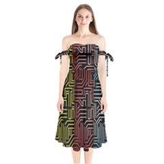 Circuit Board Seamless Patterns Set Shoulder Tie Bardot Midi Dress