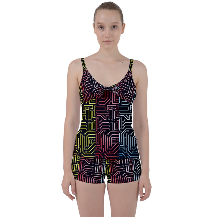 Circuit Board Seamless Patterns Set Tie Front Two Piece Tankini