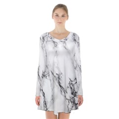 Marble Pattern Long Sleeve Velvet V-neck Dress by BangZart