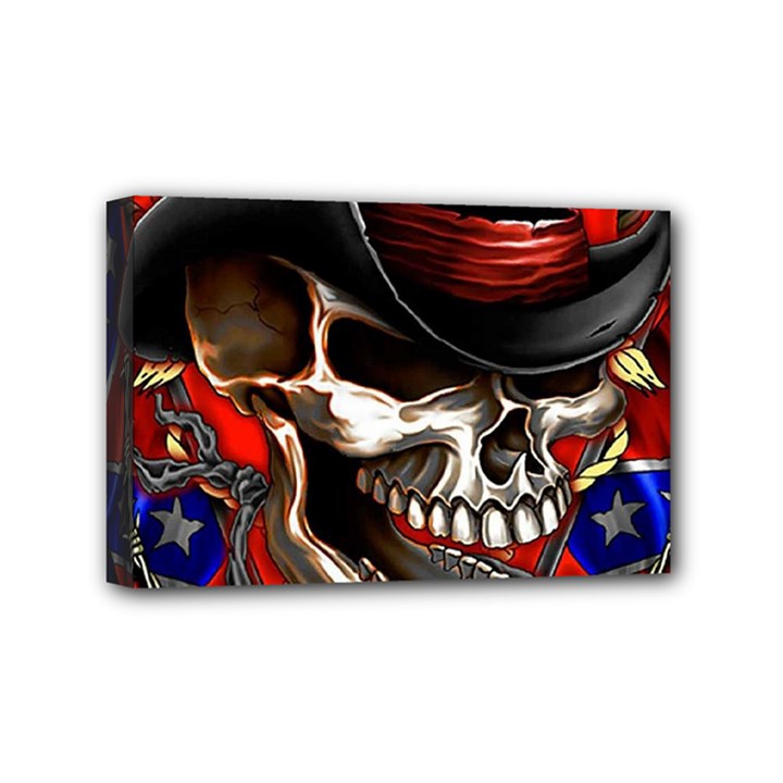 Confederate Flag Usa America United States Csa Civil War Rebel Dixie Military Poster Skull Mini Canvas 6  x 4 