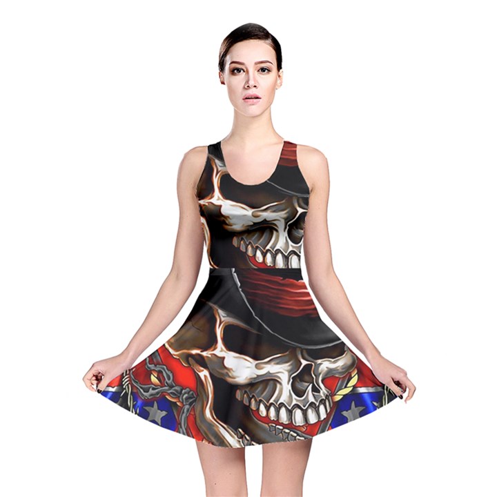 Confederate Flag Usa America United States Csa Civil War Rebel Dixie Military Poster Skull Reversible Skater Dress