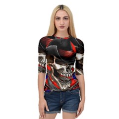 Confederate Flag Usa America United States Csa Civil War Rebel Dixie Military Poster Skull Quarter Sleeve Tee