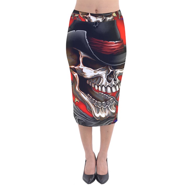 Confederate Flag Usa America United States Csa Civil War Rebel Dixie Military Poster Skull Velvet Midi Pencil Skirt