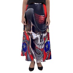 Confederate Flag Usa America United States Csa Civil War Rebel Dixie Military Poster Skull Flared Maxi Skirt