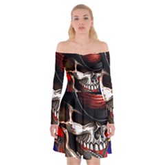 Confederate Flag Usa America United States Csa Civil War Rebel Dixie Military Poster Skull Off Shoulder Skater Dress