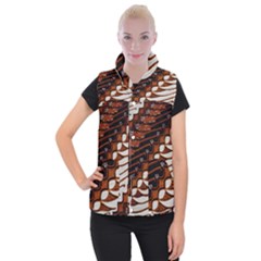 Traditional Batik Sarong Women s Button Up Puffer Vest by BangZart