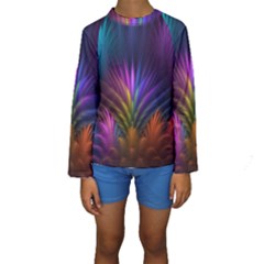 Colored Rays Symmetry Feather Art Kids  Long Sleeve Swimwear by BangZart