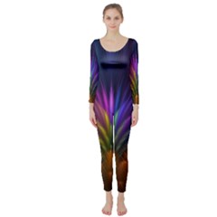 Colored Rays Symmetry Feather Art Long Sleeve Catsuit by BangZart