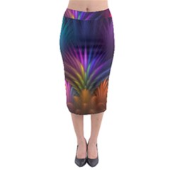 Colored Rays Symmetry Feather Art Midi Pencil Skirt by BangZart