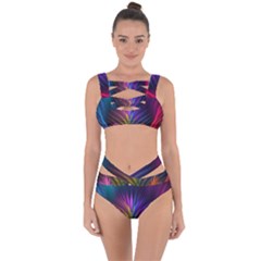 Colored Rays Symmetry Feather Art Bandaged Up Bikini Set 