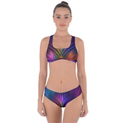 Colored Rays Symmetry Feather Art Criss Cross Bikini Set