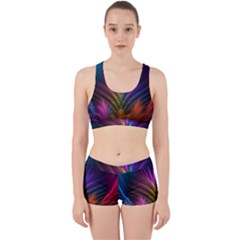 Colored Rays Symmetry Feather Art Work It Out Sports Bra Set by BangZart