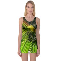 Electronics Machine Technology Circuit Electronic Computer Technics Detail Psychedelic Abstract Patt One Piece Boyleg Swimsuit by BangZart