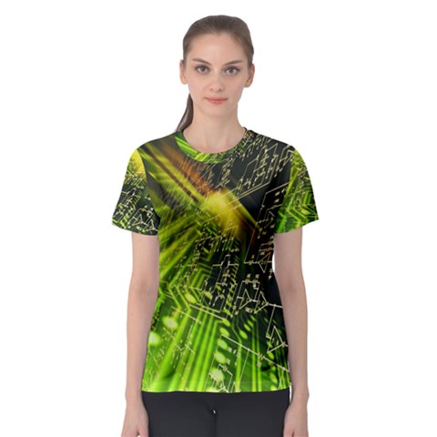 Electronics Machine Technology Circuit Electronic Computer Technics Detail Psychedelic Abstract Patt Women s Sport Mesh Tee by BangZart