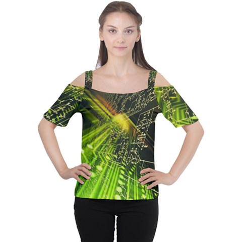 Electronics Machine Technology Circuit Electronic Computer Technics Detail Psychedelic Abstract Patt Cutout Shoulder Tee by BangZart