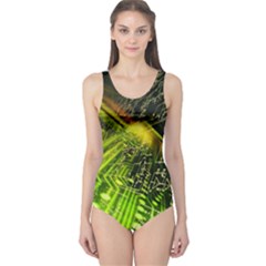 Electronics Machine Technology Circuit Electronic Computer Technics Detail Psychedelic Abstract Patt One Piece Swimsuit by BangZart