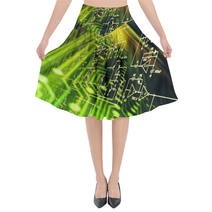 Electronics Machine Technology Circuit Electronic Computer Technics Detail Psychedelic Abstract Patt Flared Midi Skirt