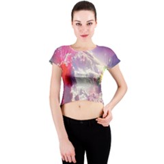 Clouds Multicolor Fantasy Art Skies Crew Neck Crop Top by BangZart