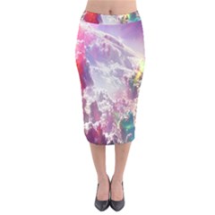 Clouds Multicolor Fantasy Art Skies Velvet Midi Pencil Skirt by BangZart