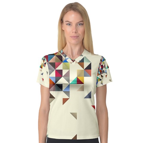 Retro Pattern Of Geometric Shapes V-neck Sport Mesh Tee by BangZart