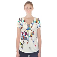 Retro Pattern Of Geometric Shapes Short Sleeve Front Detail Top