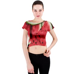 Fresh Watermelon Slices Texture Crew Neck Crop Top by BangZart