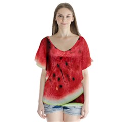 Fresh Watermelon Slices Texture Flutter Sleeve Top by BangZart