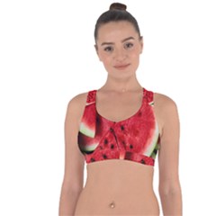 Fresh Watermelon Slices Texture Cross String Back Sports Bra by BangZart