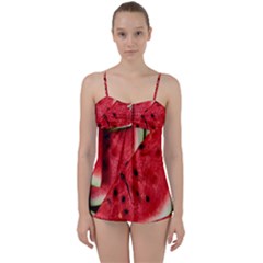 Fresh Watermelon Slices Texture Babydoll Tankini Set by BangZart