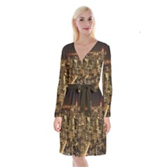 New York City At Night Future City Night Long Sleeve Velvet Front Wrap Dress by BangZart