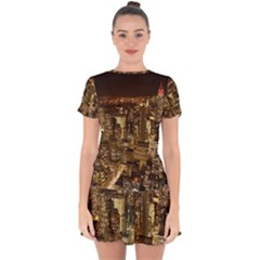 New York City At Night Future City Night Drop Hem Mini Chiffon Dress by BangZart