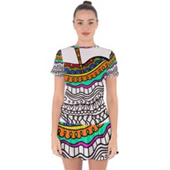 Abstract Apple Art Colorful Drop Hem Mini Chiffon Dress