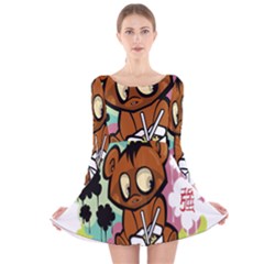 Bear Cute Baby Cartoon Chinese Long Sleeve Velvet Skater Dress by Nexatart