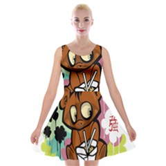 Bear Cute Baby Cartoon Chinese Velvet Skater Dress by Nexatart