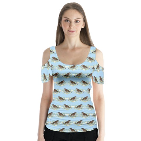 Sparrows Butterfly Sleeve Cutout Tee  by SuperPatterns