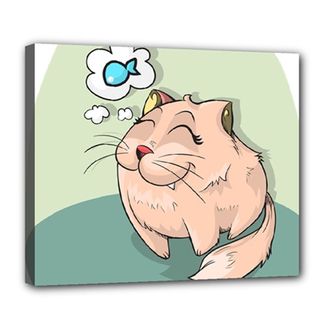 Cat Animal Fish Thinking Cute Pet Deluxe Canvas 24  X 20   by Nexatart