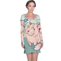 Cat Animal Fish Thinking Cute Pet Long Sleeve Nightdress by Nexatart