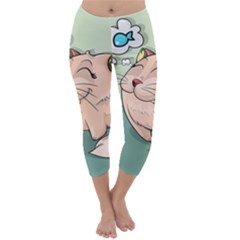 Cat Animal Fish Thinking Cute Pet Capri Winter Leggings  by Nexatart