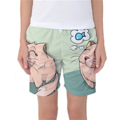 Cat Animal Fish Thinking Cute Pet Women s Basketball Shorts by Nexatart